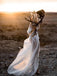 A-Line V-Neck Long Sleeves Beach Wedding Dress with Appliques PDL49
