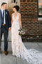 Sheath V-Neck Backless White Lace Boho Wedding Dress Bridal Gown PDL13