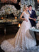 Elegant A-Line V-Neck Sweep Train Ivory Wedding Dress with Appliques PPD26