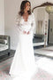 Sheath V-Neck Long Sleeves Deep V Neck Wedding Dress with Lace Top PDR76