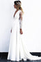 A-Line V-Neck Open Back Long Sleeves Wedding Dress with Lace Appliques PDR82