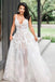 A-Line Spaghetti Straps Floor-Length V Neck Wedding Dress with Appliques PDS28