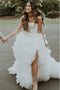 A-Line Strapless Ruffles Beach Wedding Dress with Appliques Split PDS36