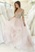 Princess A-Line Bateau Long Sleeves Pink Wedding Dress with Appliques PDS34