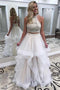 Two Piece Off White High Neck Prom Dress, Cheap A Line Evening Dresses PDJ45