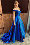 Royal Blue A Line Appliques Satin Charming Prom Dresses PDJ39