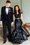 Black 2 Pieces Off Shoulder Mermaid Elegant Prom Dresses With Layers PDJ72