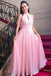 Pink Chiffon High Neck Simple Prom Dresses, Graduation Dresses PDJ74