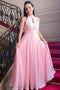 Pink Chiffon High Neck Simple Prom Dresses, Graduation Dresses PDJ74