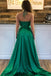 Green A Line  Halter Sexy Split Prom Dresses With Pockets PDJ75