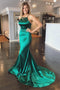 Elegant Mermaid Green Long Prom Dresses With Sweep Train PDJ70