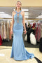 Mermaid Sky Blue Prom Dresses With Lace, Long Formal Evening Dress PDJ83