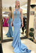 Mermaid Sky Blue Prom Dresses With Lace, Long Formal Evening Dress PDJ83