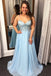 A Line Sky Blue Chiffon Prom Dress, Beaded Evening Party Dresses PDJ55