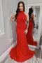 Red Lace Sheath Open Back Prom Dress, Mermaid Evening Dresses PDJ44