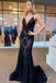 Mermaid Lace Spaghetti Straps Prom Dress, Long Navy Formal Evening Dresses PDJ53