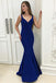 Charming Mermaid V-neck Royal Blue Ruched Long Prom Dresses PDG95