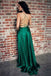A Line Green Straps Criss Cross Back Long Prom Dresses with Pockets PDI62