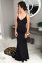 Mermaid Spaghetti Straps Sweep Train Black Prom Dress with Floral Embroidery PDK65