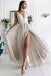 A-Line V-Neck Floor-Length Chiffon Prom Dress with Appliques PDL37