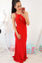 Mermaid Crew Open Back Floor-Length Red Prom Dress with Keyhole PDR7