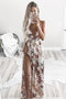 A-Line Deep V-Neck Printed Chiffon Prom Dress with Split PDR2