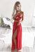 Two Piece Strapless Floor-Length Red Chiffon Prom Dress with Appliques PDQ98