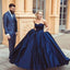 Simple Ball Gown Sweetheart Sleeveless Dark Blue Long Prom Dresses PDH11