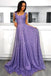 A-Line Straps Sleeveless Sweep Train Lavender Lace Prom Dress PDR8