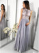 A-Line Jewel Floor-Length Tulle Prom Dress with Lace Appliques PDF63