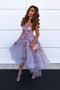 A-Line Spaghetti Straps High Low V Neck Prom Party Dress with Flowers PDP11