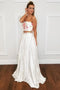 Two Piece Strapless Floor-Length Off White Prom Dress with Floral Appliques PDI71