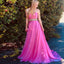 A-Line Sweetheart Sweep Train Fuchsia Chiffon Prom Dress with Beading Ruched PDQ68