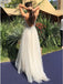 A-Line V-Neck Backless Floor-Length Ivory Tulle Prom Dress with Beading PDN20