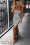 Sexy Mermaid Sweetheart Backless Silver Prom Dress with Split Beading PDH35