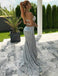 Sexy Mermaid Sweetheart Backless Silver Prom Dress with Split Beading PDH35