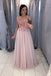 A-Line V-Neck Floor-Length Pink Prom Party Dress with Sequins PDL69