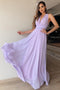 A-Line V-Neck Floor-Length Lilac Chiffon Prom Bridesmaid Dress PDL74