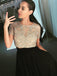 Two Piece Crew Short Sleeves Floor-Length Black Prom Dress with Beading PDL89