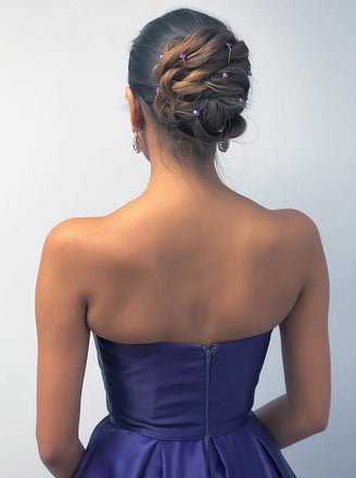 A-Line Sweetheart Ankle-Length Ombre Purple Satin Prom Dress with Pleats PDL90