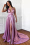 A-Line Spaghetti Straps Sweep Train Prom Dress with Split PDN17