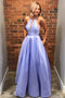 A-Line Crew Floor Length Lilac Satin Prom Dress with Pockets PDN19