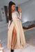 A-Line Off-the-Shoulder Long Sleeves Prom Dress with Lace Appliques Split PDN26
