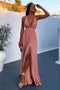 A-Line Deep V-Neck Floor-Length Pink Chiffon Prom Dress with Split PDN27