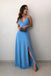 A-Line Spaghetti Straps Floor-Length Sky Blue Prom Dress with Split PDN30