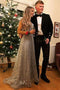 Popular V-Neck Long Silver Prom Dress with Beading Sequin Evening Dress PDS76