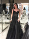 A-Line Spaghetti Straps Long Prom Dress Sleeveless Black Evening Dress PDS78
