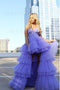 Lavender High Low Layers Tulle A Line Prom Dress with Beading PDS77