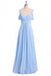 A-line Sky Blue Long Bridesmaid Dress, Off Shoulder Chiffon Long Prom Dress PDO81