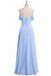 A-line Sky Blue Long Bridesmaid Dress, Off Shoulder Chiffon Long Prom Dress PDO81